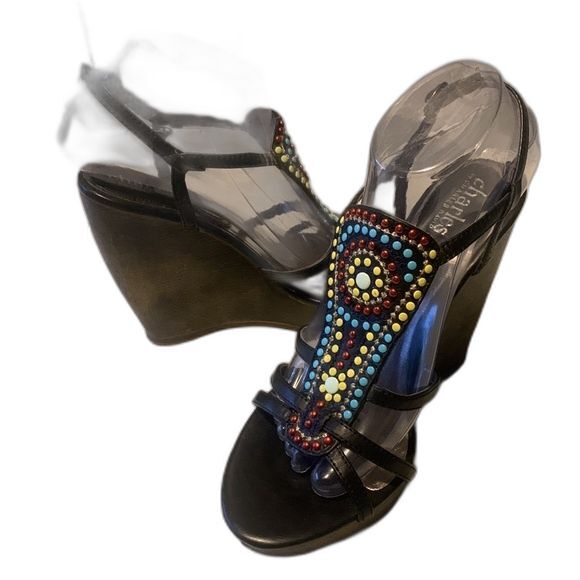 CHARLES by Charles David Women's Black Aztec Boho Southwestern Sandals US 8 - Picture 1 of 16